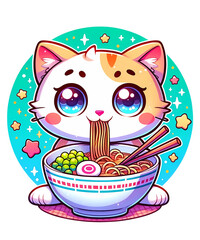 Kawaii Cat Ramen Anime Eating Cute Noodles