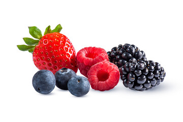 Group of ripe different berries on a white background, isolate