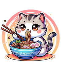Kawaii Cat Ramen Anime Eating Cute Noodles