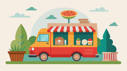 A local food truck parked outside the exhibit provided a delicious taste of the communitys culinary scene with each dish served on handpainted plates created by a featured artist.. Vector illustration