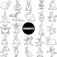 funny cartoon rabbits animal characters big set coloring page