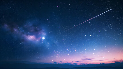 A beautiful night sky with a bright star and a trail of light