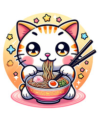 Kawaii Cat Ramen Anime Eating Cute Noodles