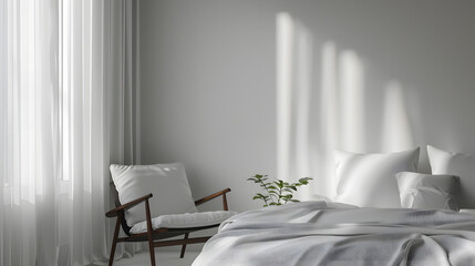 A white bed with a white blanket and two pillows