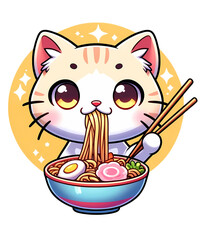 Kawaii Cat Ramen Anime Eating Cute Noodles