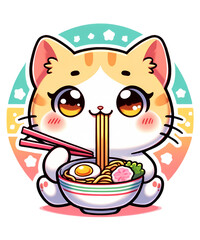 Kawaii Cat Ramen Anime Eating Cute Noodles