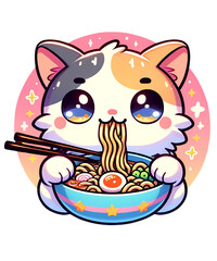 Kawaii Cat Ramen Anime Eating Cute Noodles
