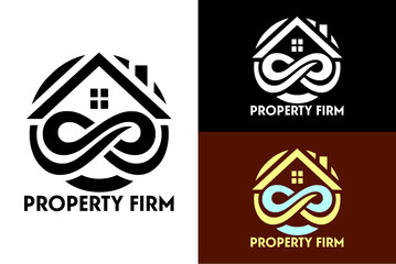 infinity sign logo design property firm investment construction house builders real estate dealing vector logo design