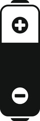 Vector graphic of a black and white battery icon, depicting charge levels with positive and negative symbols
