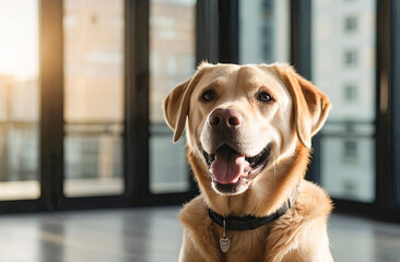 portrait of a cute Labrador  at home. close-up portrait of a happy pet