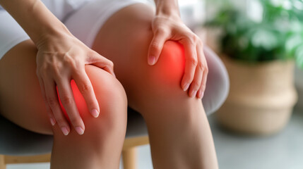 Woman at a doctor's appointment with a sore knees. Joint diseases, sore knees, consultation with an orthopedic doctor online and in clinic