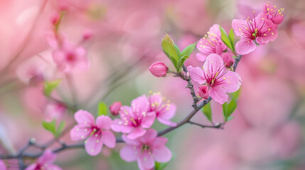 Obraz premium Delicate Pink Flowers on a Cherry Blossom Tree