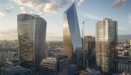 Majestic towers symbolizing progress and ambition rise above the cityscape, reaching towards the sky