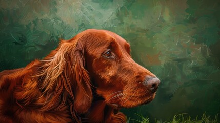 Irish Setter or Red Setter with a green grass background