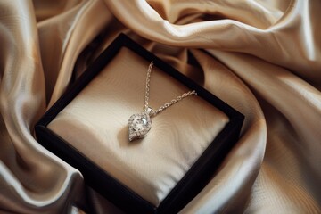 a image of a necklace with a diamond in a box