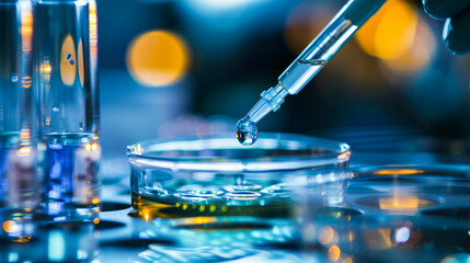 Pipette Dropping Liquid into Petri Dish in High-Tech Lab