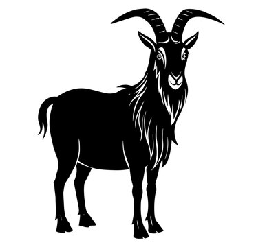 recommend clip art: Vintage style illustration of a goat or sheep in black and white for agricultural and livestock themes, farming and retro linocut logo style