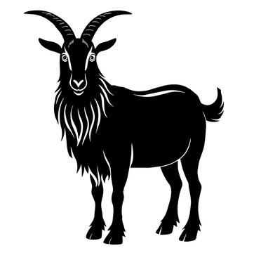 recommend clip art: Vintage style illustration of a goat or sheep in black and white for agricultural and livestock themes, farming and retro linocut logo style