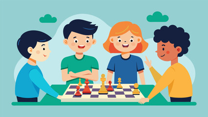 A sense of camaraderie was palpable ast the members of the school chess club as they shared tips and tricks for improving their game.. Vector illustration