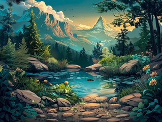 An outdoor park where augmented reality adds digital wildlife and educational content to the natural scenery