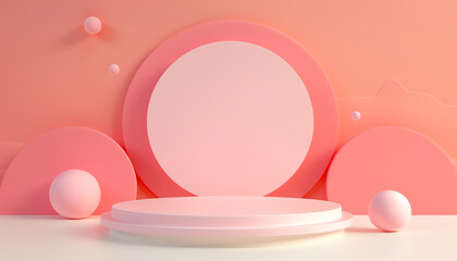 3d Rendering Of Podium And Abstract Geometric Design With Open Space For Children Or Baby Product Promotion. Ideal For Marketing.