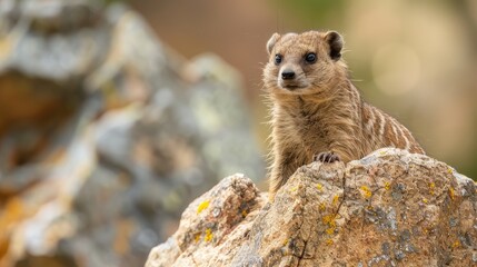 Yellow spotted rock hyrax on a rock portrait