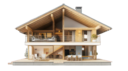 Wooden holiday appartment isolated on white created with Generative AI