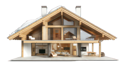 Wooden holiday appartment isolated on white created with Generative AI