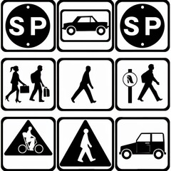 Collection of traffic signs: stop, yield, pedestrian, speed limit