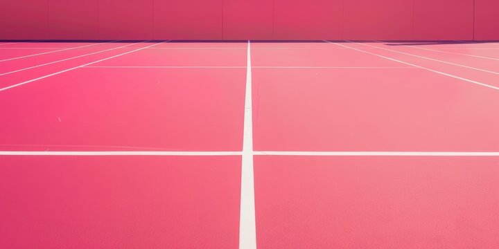 Fotograf&iacute;a minimalista de una pista de tenis rosa, cancha de tenis aesthetic