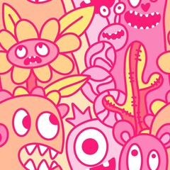 Cartoon doodle Halloween aliens seamless monster pattern for wrapping paper