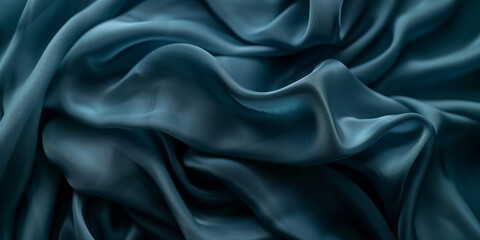 Obraz premium Blue fabric with delicate folds. Silk satin fabric backdrop with copy space.