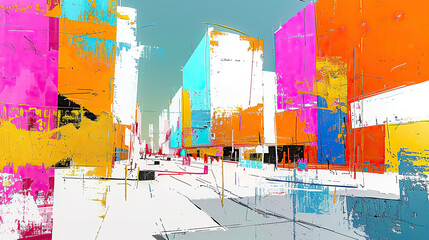 Fototapeta premium Abstract colorful background with colorful houses on the city street