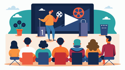 A communityrun theater featured a showcase of short films made by local filmmakers followed by a QA session with the directors. Audience members were able to learn more about the. Vector illustration