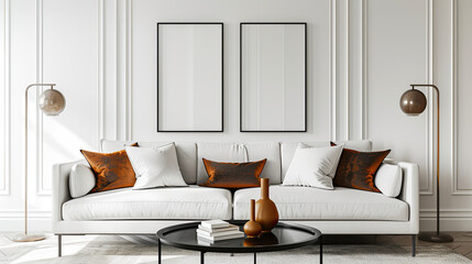 Art Home. Contemporary Interior with white sofa and painting