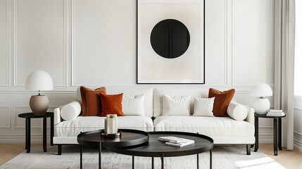 Art Home. Contemporary Interior with white sofa and painting