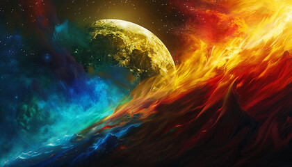 Stock photo of a lunar eclipse, Earths shadow casting a red glow on the moon, with stars twinkling in the background, capturing celestial dynamics