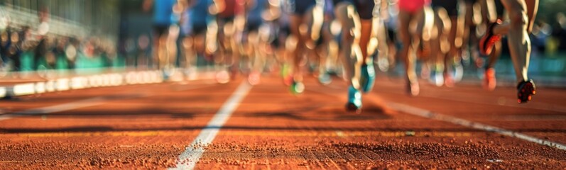 Blurred image of a group of people running on a track