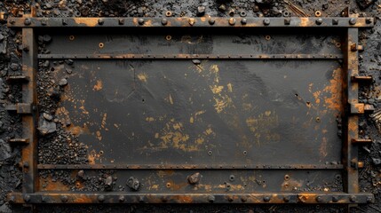 High-key industrial mockup with rusted metal and frame background