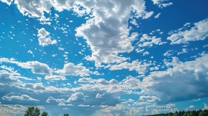 Beautiful blue sky with scattered rain clouds