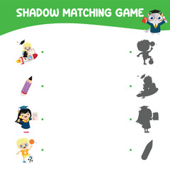 Matching shadow game for children. Find the correct shadow. Worksheet for kid. Printable activity page for kids