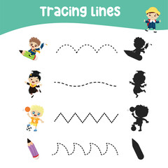 Tracing vertical lines activity for children. Tracing worksheet for kids, practising the motoric skills