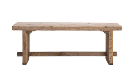 raw wooden bench, front view. isolated white background