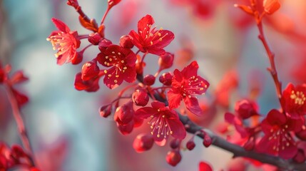 Red flowers appear on maple trees during the spring season