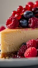 A new york cheesecake close up, food design, dynamic, dramatic compositions, with copy space. 