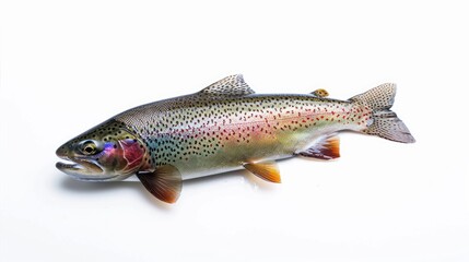 Naklejka premium Rainbow trout swimming alone against white background