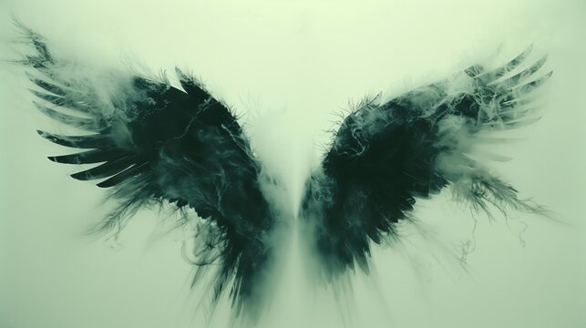 photo of large feathered black angel wings