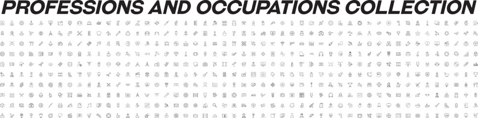 Collection of icons of Occupation and Profession for Advertisement. Suitable for books, stores, shops. Editable stroke in minimalistic outline style. Symbol for design