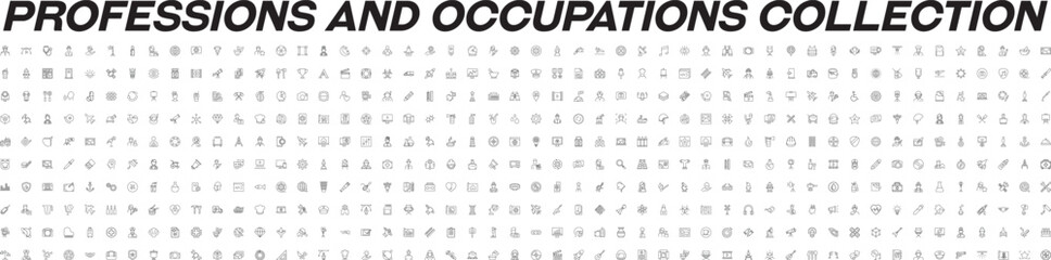 Signs of Occupation and Profession for Shops and Stores. Suitable for books, stores, shops. Editable stroke in minimalistic outline style. Symbol for design