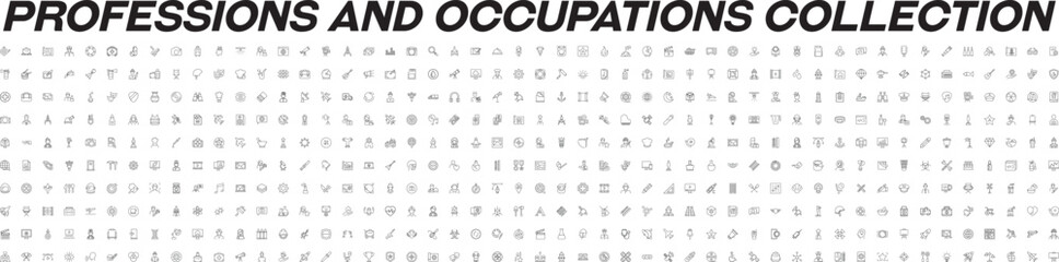 Outline Signs of Occupation and Profession for Adverts. Suitable for books, stores, shops. Editable stroke in minimalistic outline style. Symbol for design